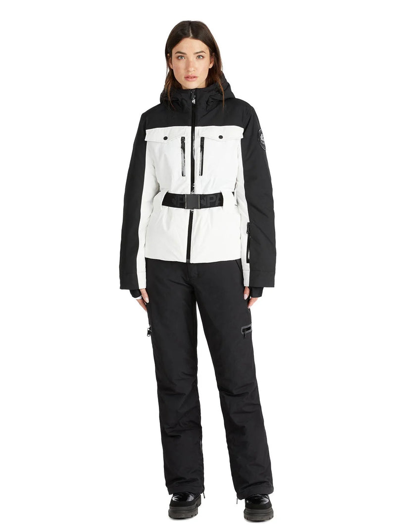 Pajar Womens Gabbi Belted Ski Jacket with Fixed Hood - WHITE