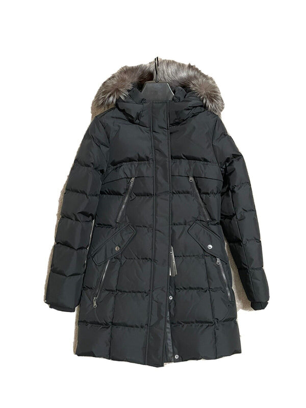 Pajar Womens Mira Crystal Fox Fur Hood Quilted Puffer Coat - BLACK/SILVER