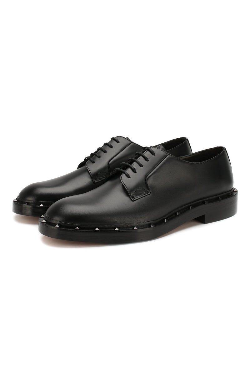 Valentino Garavani Men's Leather Studded Derby Shoes - BLACK