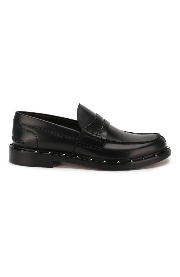 Valentino Garavani Men's Leather Studded Loafers - BLACK