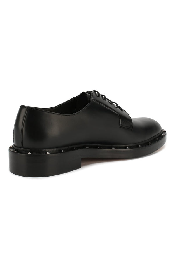 Valentino Garavani Men's Leather Studded Derby Shoes - BLACK