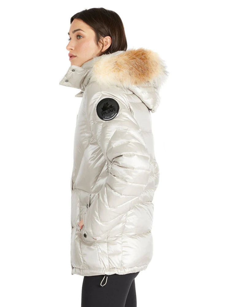 Pajar Womens Viktoria Quilted Puffer with Det Hood Fur Trim - CHAMPAGNE
