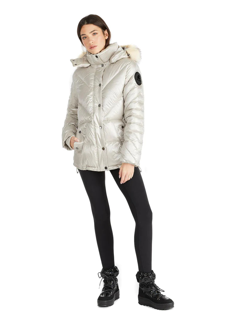 Pajar Womens Viktoria Quilted Puffer with Det Hood Fur Trim - CHAMPAGNE