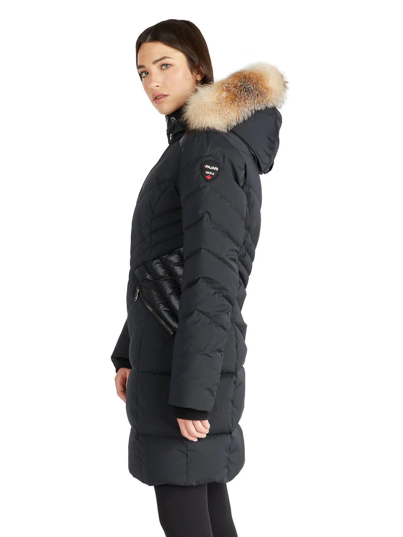 Pajar Womens Countess Puffer Jacket with Det Fur Trim and Hood - BLACK