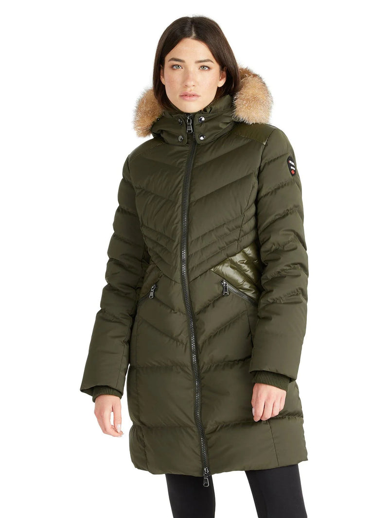 Pajar Womens Countess Puffer Jacket with Det Fur Trim and Hood - MILITARY