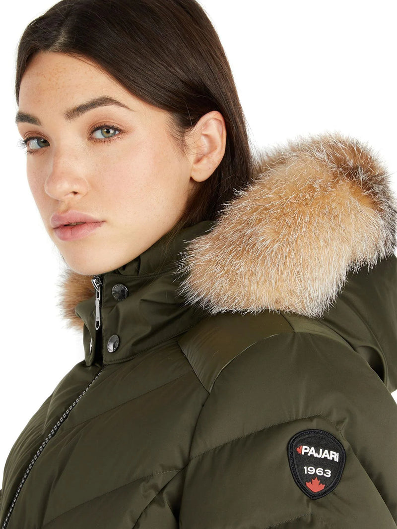 Pajar Womens Countess Puffer Jacket with Det Fur Trim and Hood - MILITARY