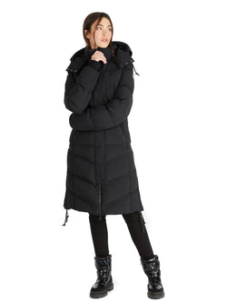 Pajar Womens Sapphire Long Puffer with Detachable Hood with side vents - BLACK