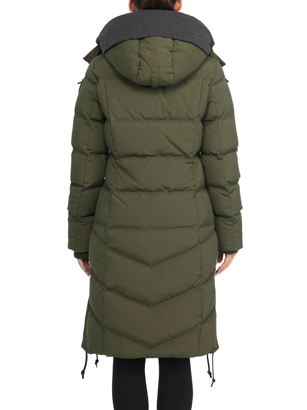 Pajar Womens Sapphire Long Puffer with Detachable Hood with side vents - MILITARY