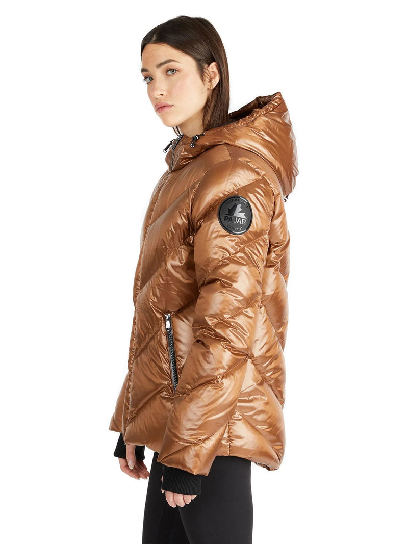 Pajar Womens Nelli Short Quilted Puffer with Fixed Hood - COPPER