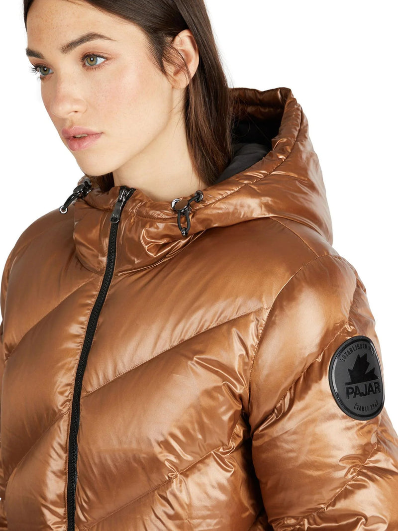 Pajar Womens Nelli Short Quilted Puffer with Fixed Hood - COPPER