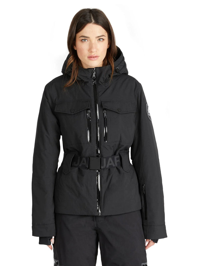 Pajar Womens Gabbi Belted Ski Jacket with Fixed Hood - BLACK