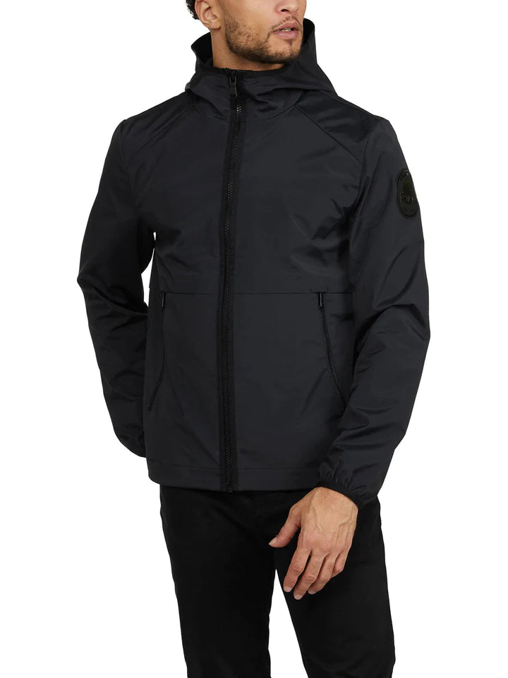Pajar Mens Benton Packable Rain Jacket with Fix Hood and Shirtail Hem - BLACK