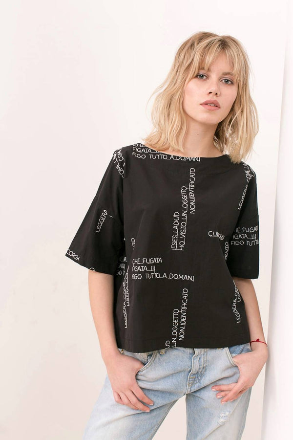Ottod'Ame Cotton Embroidered Blouse - BLACK