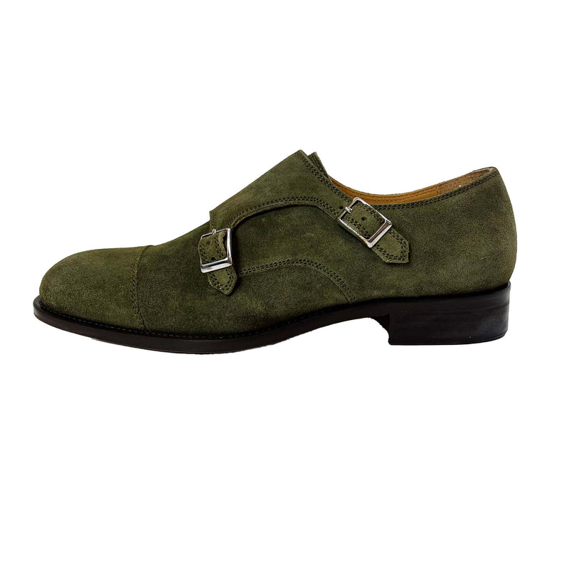 J.Lindeberg Mens Eng Double Monk Italian Suede Shoes - SAGE GREEN
