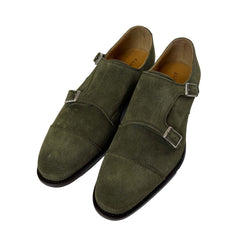 J.Lindeberg Mens Eng Double Monk Italian Suede Shoes - SAGE GREEN
