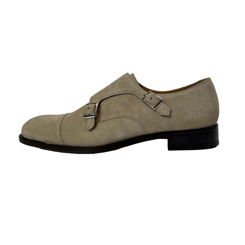 J.Lindeberg Mens Eng Double Monk Italian Suede Shoes - LATTE BEIGE