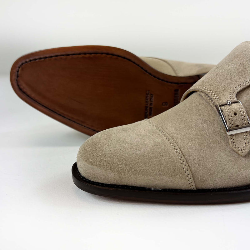 J.Lindeberg Mens Eng Double Monk Italian Suede Shoes - LATTE BEIGE