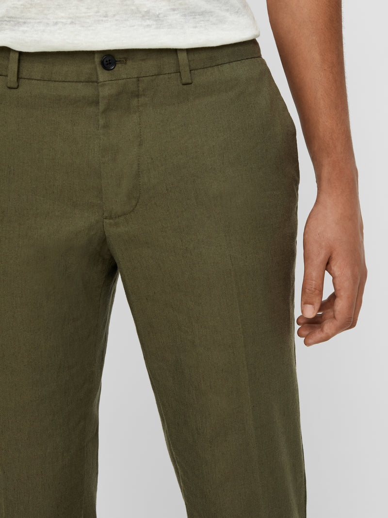 J.Lindeberg Mens Grant Cotton Linen Stretch Pants - IVY GREEN