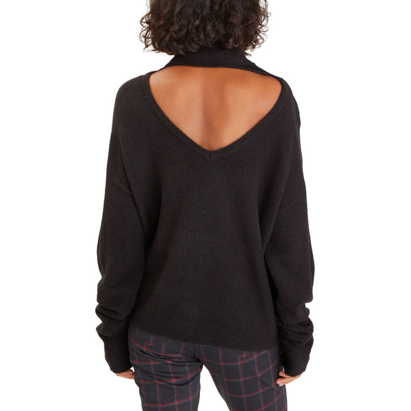 Sanctuary Women's Mock Neck Open Back Sweater - BLACK