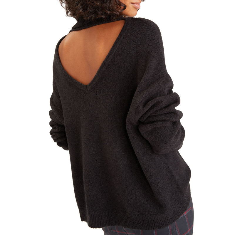 Sanctuary Women's Mock Neck Open Back Sweater - BLACK
