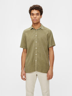 J.Lindeberg Mens Comfort Tencel Short Sleeves Regular Shirt - LAKE GREEN
