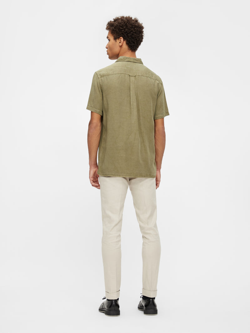 J.Lindeberg Mens Comfort Tencel Short Sleeves Regular Shirt - LAKE GREEN