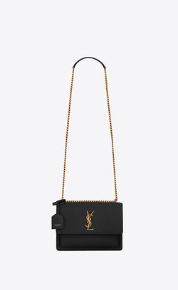 YSL Sunset Medium Chain Bag in Smooth Leather - BLACK/GOLD