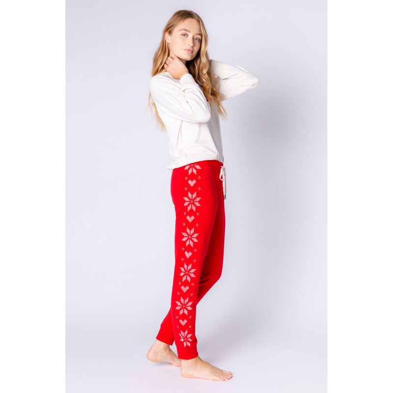 PJ Salvage Women's Fairisle Snowflakes Pants - RED