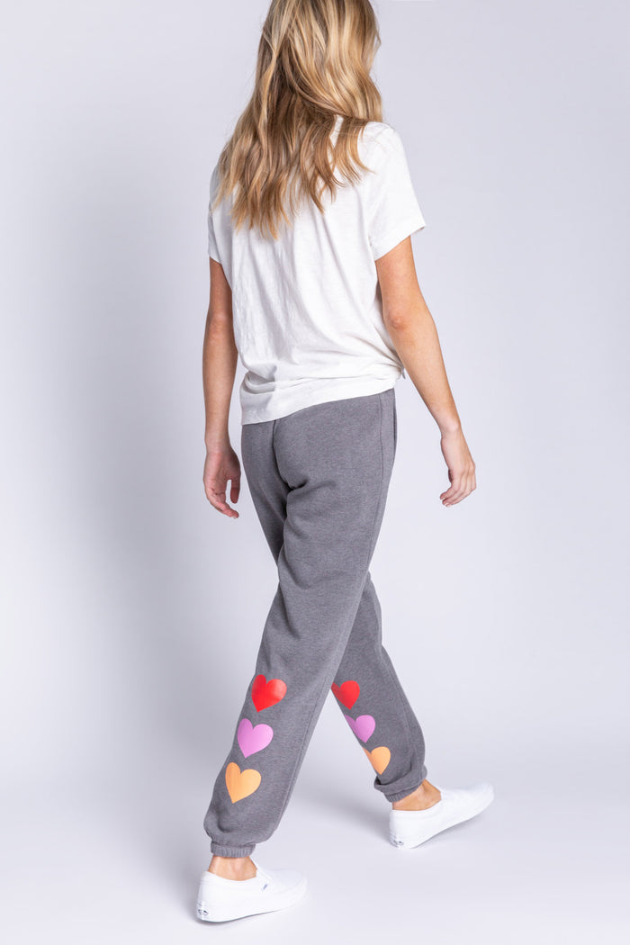 PJ Salvage Women's Love In Color Hearts Banded Pants - HEATHER CHARCOAL
