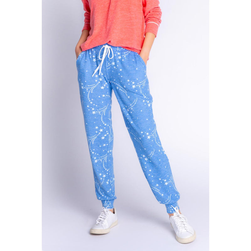 PJ Salvage Women's Athletic Club Stars Banded Pants - BRIGHT BLUE