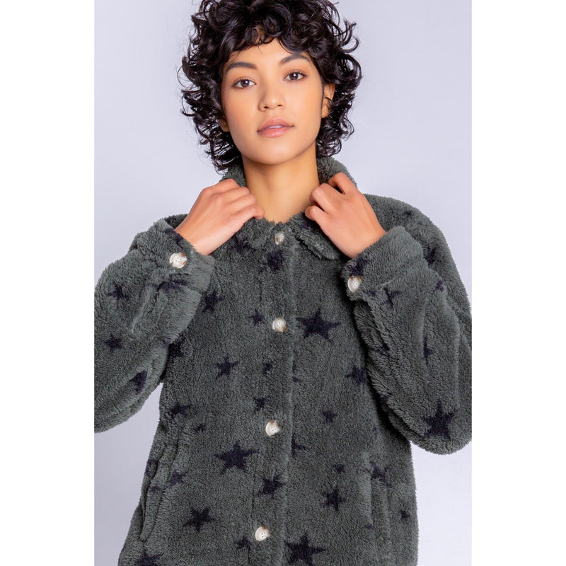 PJ Salvage Women's Cozy Items Stars Jacket - OLIVE