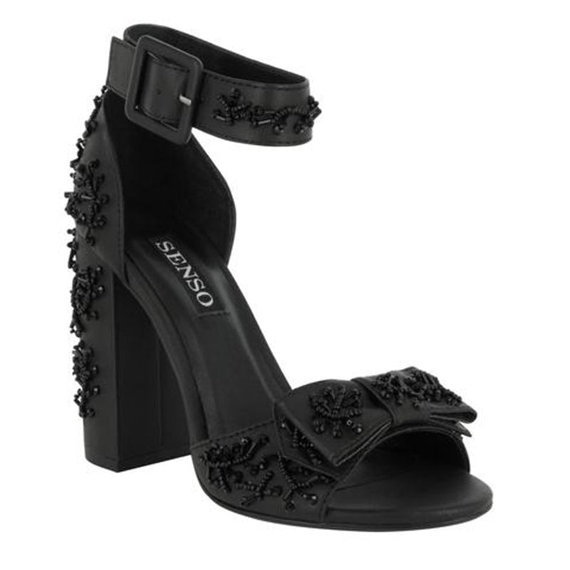 Senso Women's Vallia Embroidered Leather Block Heel - BLACK