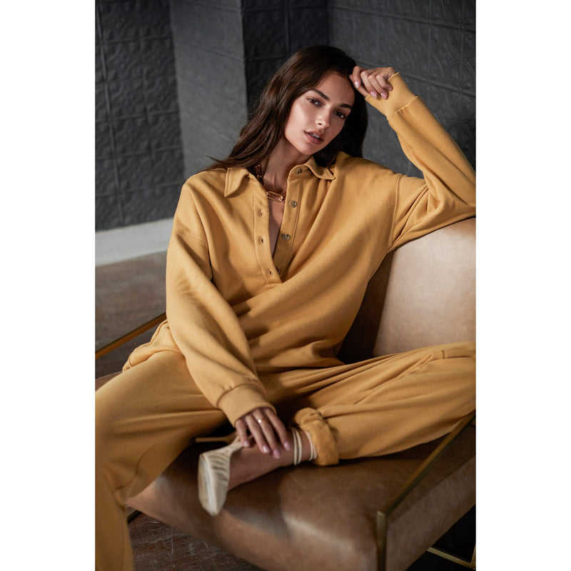 Velvet Women's Soft Fleece Collared Top - GOLD