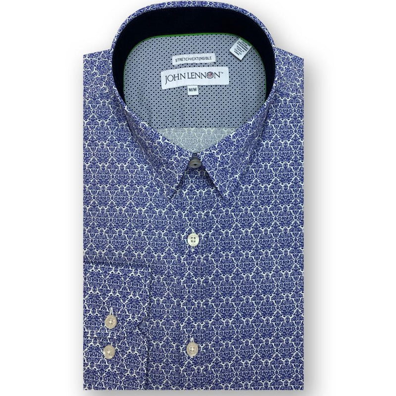 JOHN LENNON - Mens DECORATIVE WALL STAMP Print Shirt - BLUE - Dress Kodes